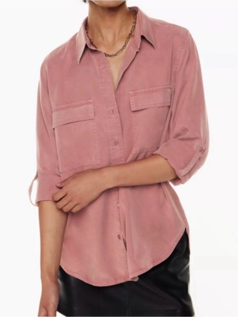 Aritzia Babaton Utility Button Up Shirt M Sdjustable Sleeves Soft Drapey Lyocell